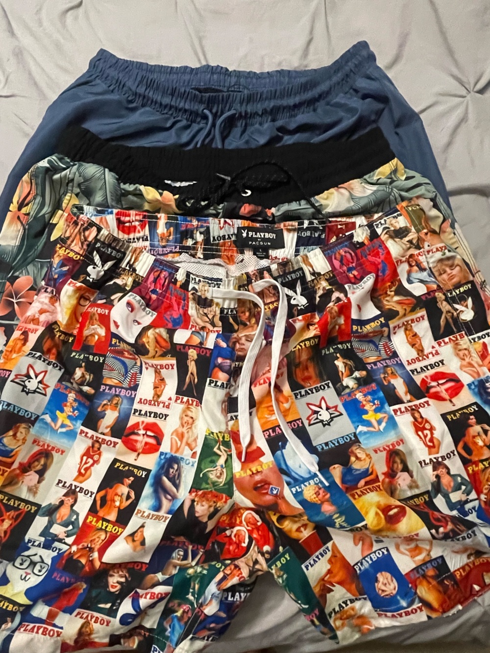 Various brands (3) PACSunPLAYBOY Multicolor Collage Swim Shorts with Drawstring